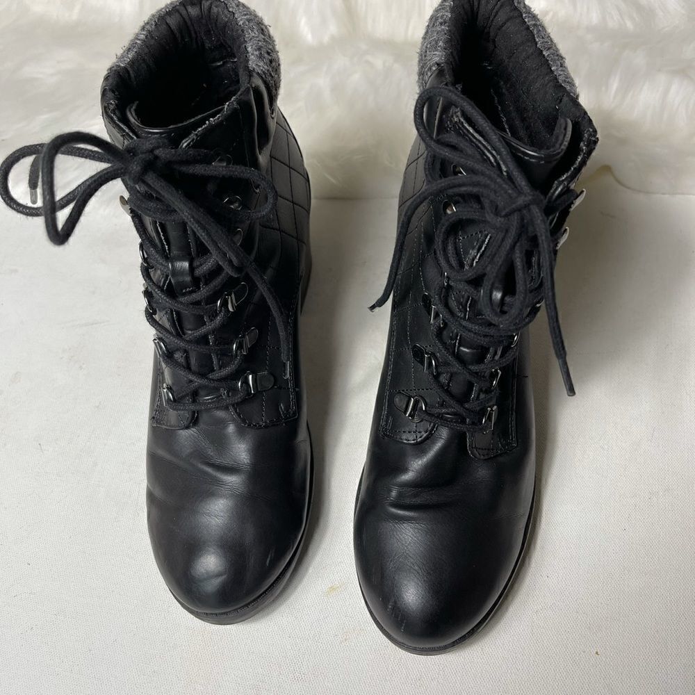 Mia teddy black knitted collar lace up combat boots round toe size 11 - Picture 2 of 9